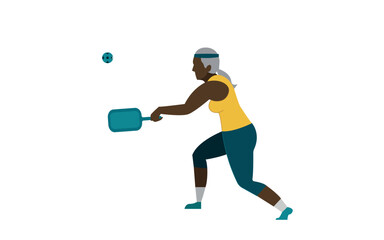 an elderly couple playing pickleball. Active old age. People of color go in for sports. Elderly people go in for sports. Pickleball. Activity. Vector flat illustration