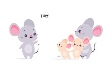 Little Mouse Showing They English Subject Pronoun for Educational Activity Vector Illustration