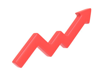 Growing red arrow up isolated on a white background. Simple red graph. Concept of growth and increase. 3d rendering 3d illustration