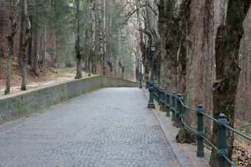 Image of the Peles Castle alley in Sinaia, Romania, Europe