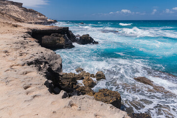 Fototapeta na wymiar Wild Atlantic ocean waves nearby De Agua Liques beach, Canary Islands