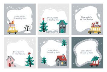 Naklejka premium Set of Christmas frames for kids photos, templates or invitations