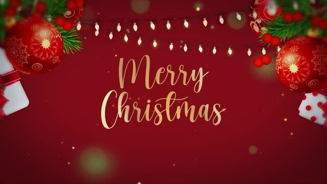 Merry Christmas golden text animation with snowing particles. 4K animation V2
