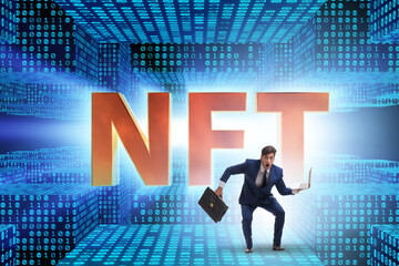 Businessman in NFT non fungible concept