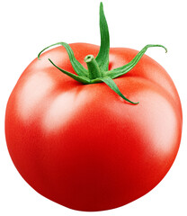 Red tomato with green leaf isolated on white or transparent background with clipping path. Full...