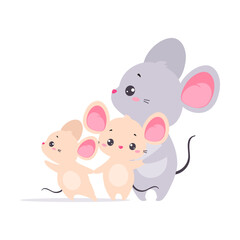 Obraz na płótnie Canvas Cute Mouse Character with Large Ears and Tail Standing with Baby Vector Illustration