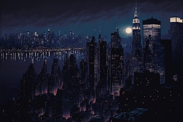 A View Of New York City At Night Time