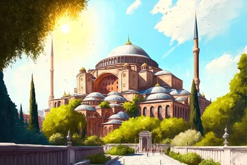 Hagia Sophia In Summer Istanbul At Sunny Day, Turkey