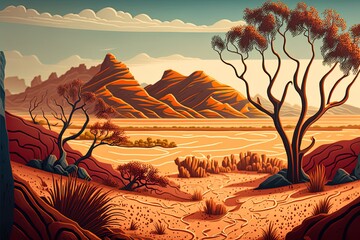 Illustration Scene With Dry Land And Hills