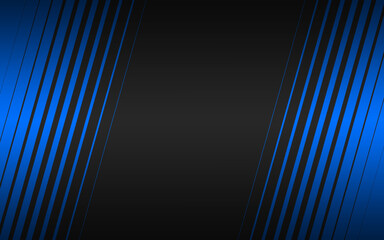 Black corporate abstract background with oblique blue stripes. Technology design. Vector illustration