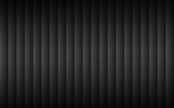 Black striped steel metal texture. Dark abstract background with vertical stripes and grey gradients. Vector illustration