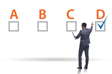 Multiple choice test question concept with business people