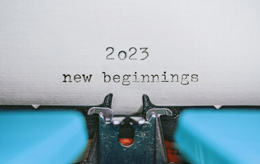 Old Typewriter with following text on paper - 2023 Chapter one. new years concept