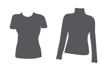 Set of 2 short and long sleeve silhouette Tshirts in trendy gray tones. Sticker. Icon. Isolate