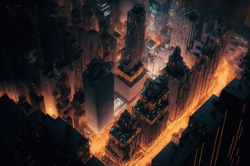 High Angle Shot Of The Lights On Buildings And Skyscrapers Captured In Hong Kong