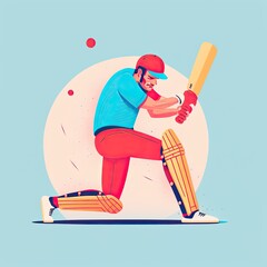 Cricket player batsman in action hitting cricket ball, isolated low polygonal illustration - obrazy, fototapety, plakaty