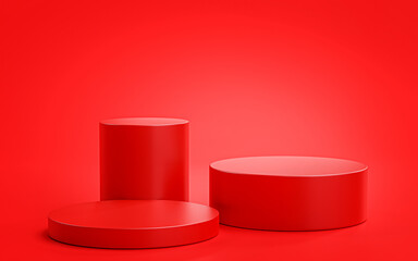 Simple Three Podium Stage Show Product Red 3D Render © natanaelginting
