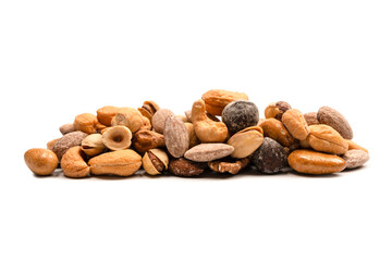 A group of almonds, pistachios, walnuts, macadamia, cashews.
