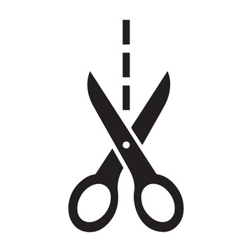 Scissors Pictogram On Dashed Cutting Line, Vector Icon