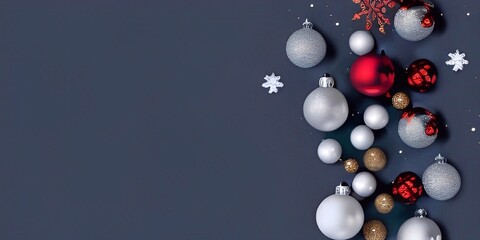 Christmas black background with christmas balls and decoration