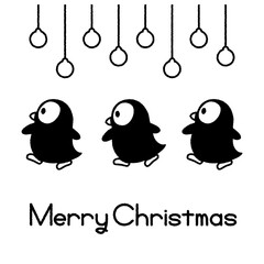 黒線の落書き風ペンギンのクリスマスイラスト テキスト付き
