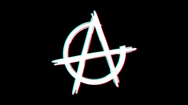 Appearance and disappearance anarchy sign glitch effect. Alpha channel