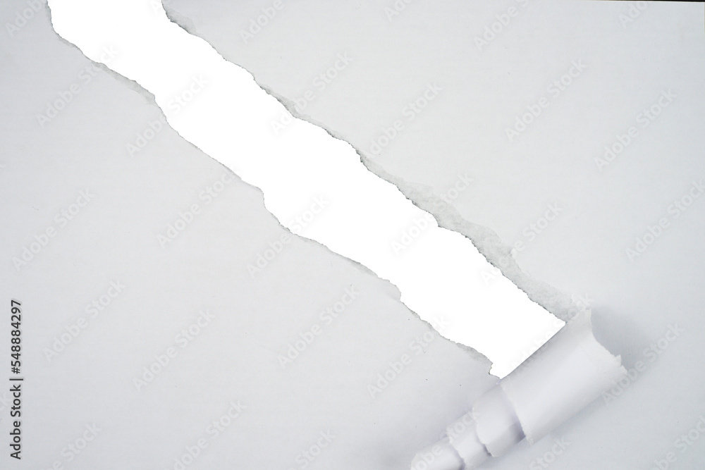 Aufkleber Torn paper with the curled ripped sides. Realistic torn paper with the ripped edges for copy space and text.