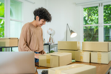Owners female entrepreneurs prepare to pack boxes,Delivery procurement package box deliver to...