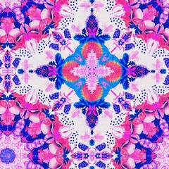  Bright Red Blue white vibrant watercolor batik azulejos tile background. Seamless coastal blur linen effect geometric mosaic effect.Boho Patchwork nautical masculine all over summer fashion repeat.