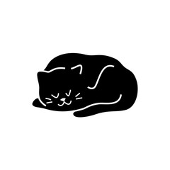 Fototapeta premium sleeping cat, flat black silhouette vector icon illustration