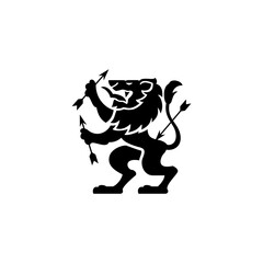 lion with arrows,  flat black silhouette vector icon illustration