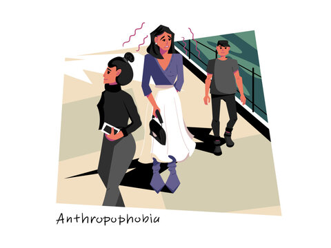 Anthropophobia. Fear of people. Phobia. Vector illustration
