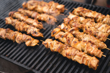delicious and fragrant meat, skewers on grill