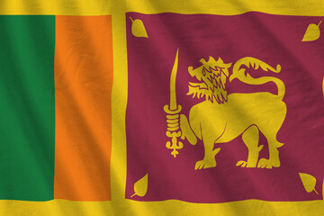 Sri Lanka flag with big folds waving close up under the studio light indoors. The official symbols...