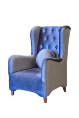 Luxury velvet upholstered sofa with pillow.