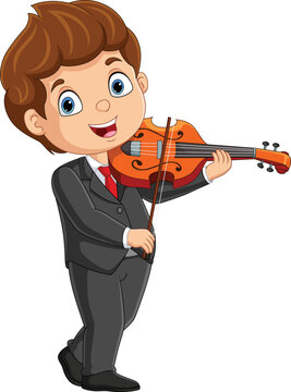 Cartoon little boy playing a violin