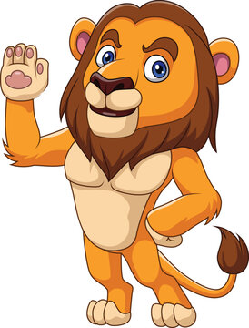 Cartoon funny lion waving hand
