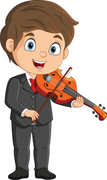 Cartoon little boy playing a violin