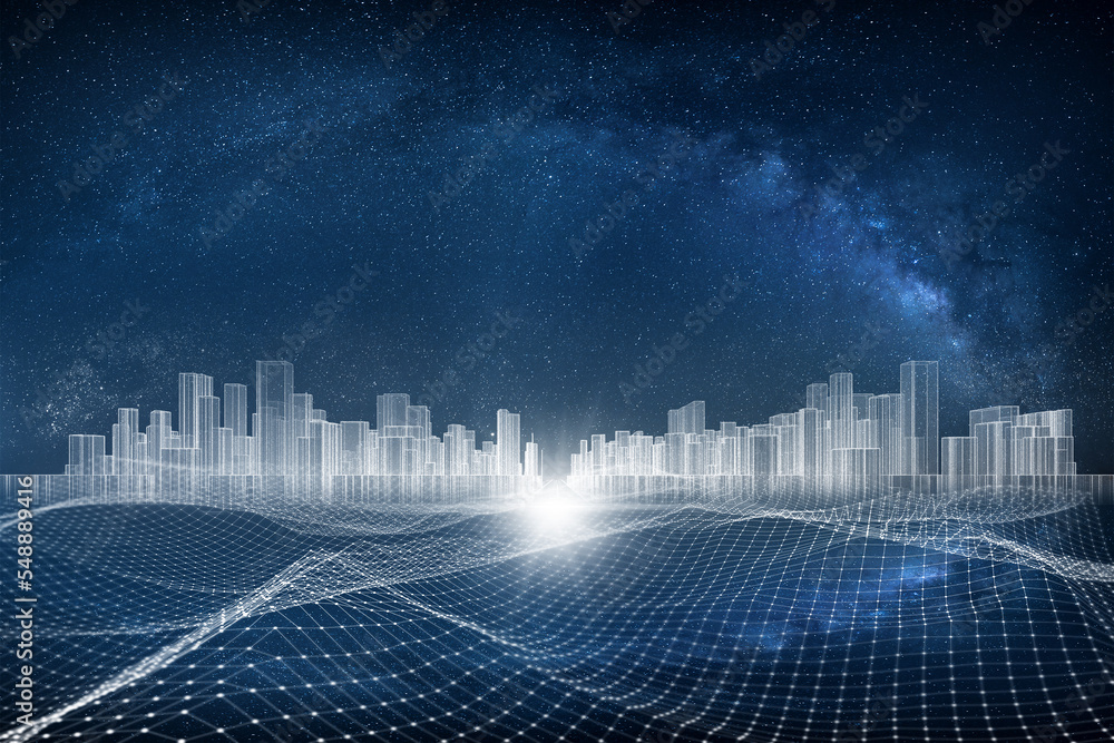 Fototapete abstract futuristic technology background. wireless network and connection technology concept. techn