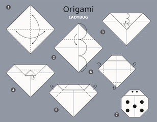 Origami tutorial. Origami scheme for kids. Ladybug © Iuliia Savko
