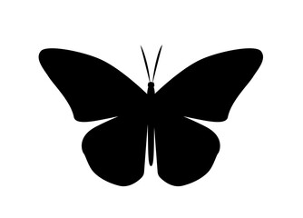 Butterfly silhouette icon. Insect with wings and flying character. Symbol of tenderness and love. Aesthetics, beauty and elegance. Poster or banner for website. Cartoon flat vector illustration