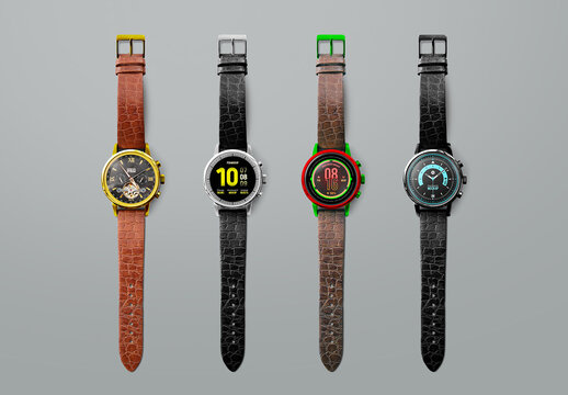 Smartwatch Mockup Rounded Leather Strap Brown Black