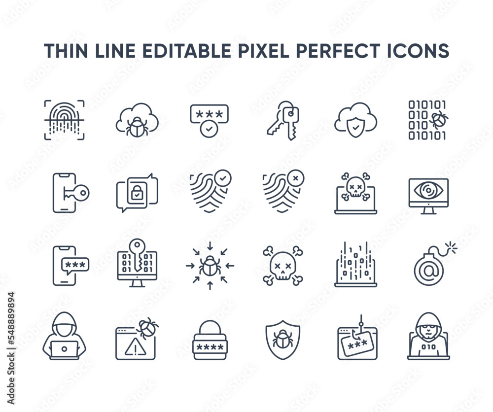 Poster cyber security vector line icons. privacy and internet protection icon collection. computer and smar