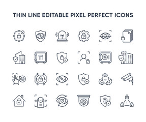 Security vector line icons. Privacy and home protection icon collection. Private property security symbols. Editable pixel perfect