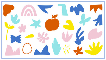 Set of beauty hand drawn various shapes and doodle objects. Abstract modern trendy vector