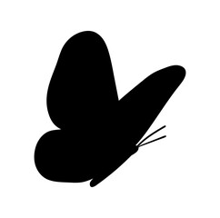 Butterfly silhouette icon. Flying insect, fauna and wild life. Aesthetics and elegance, biology. Minimalistic logotype for company. Spring and summer season. Cartoon flat vector illustration