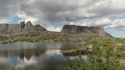 an afternoon view of lake elysia, mt geryon and the acropolis at the labyrinth in tasmania