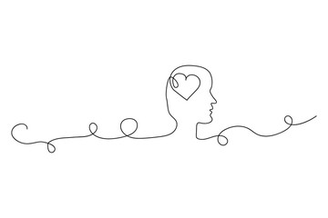 Line head heart. Creative concept idea design. Love, romance concept. Vector illustration. stock image. 