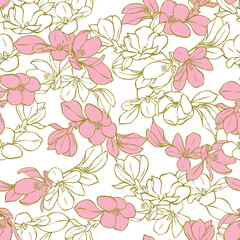 Lineart flower pink white pattern, This Pattern for fabric, gift wrapping, paper design, wallpaper, textile, tile, carpet and many more.