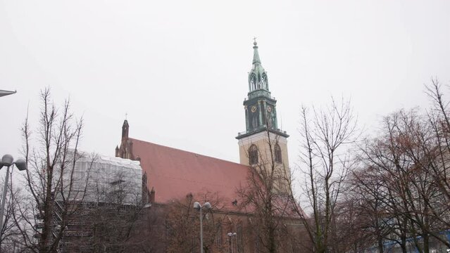 St Marys, Marienkirche, church in Berlin, Marienkirche, Berlin's second oldest church on Karl Liebknecht Strasse Karl-Liebknecht-Strasse, in the early XV century on a sunny day in Berlin.